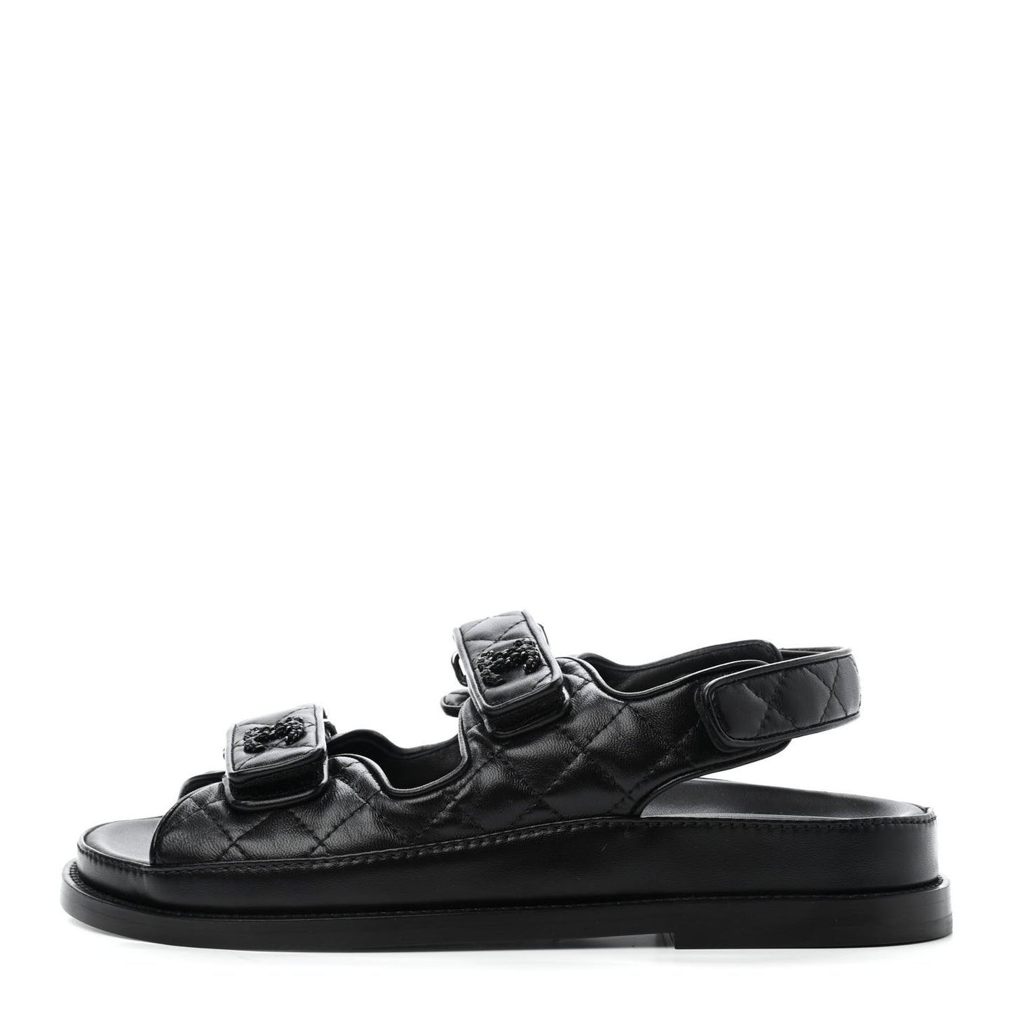 Lambskin Quilted Velcro Dad Sandals 37 So Black