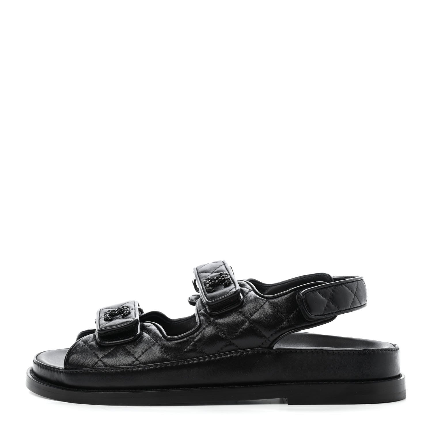 Chanel Lambskin Quilted Velcro Dad Sandals 37 So Black 1 of 4