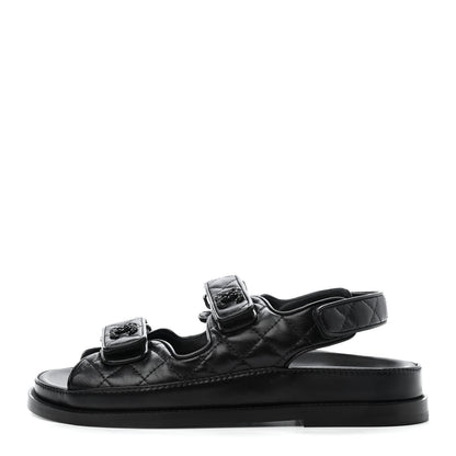 Chanel Lambskin Quilted Velcro Dad Sandals 37 So Black 1 of 4