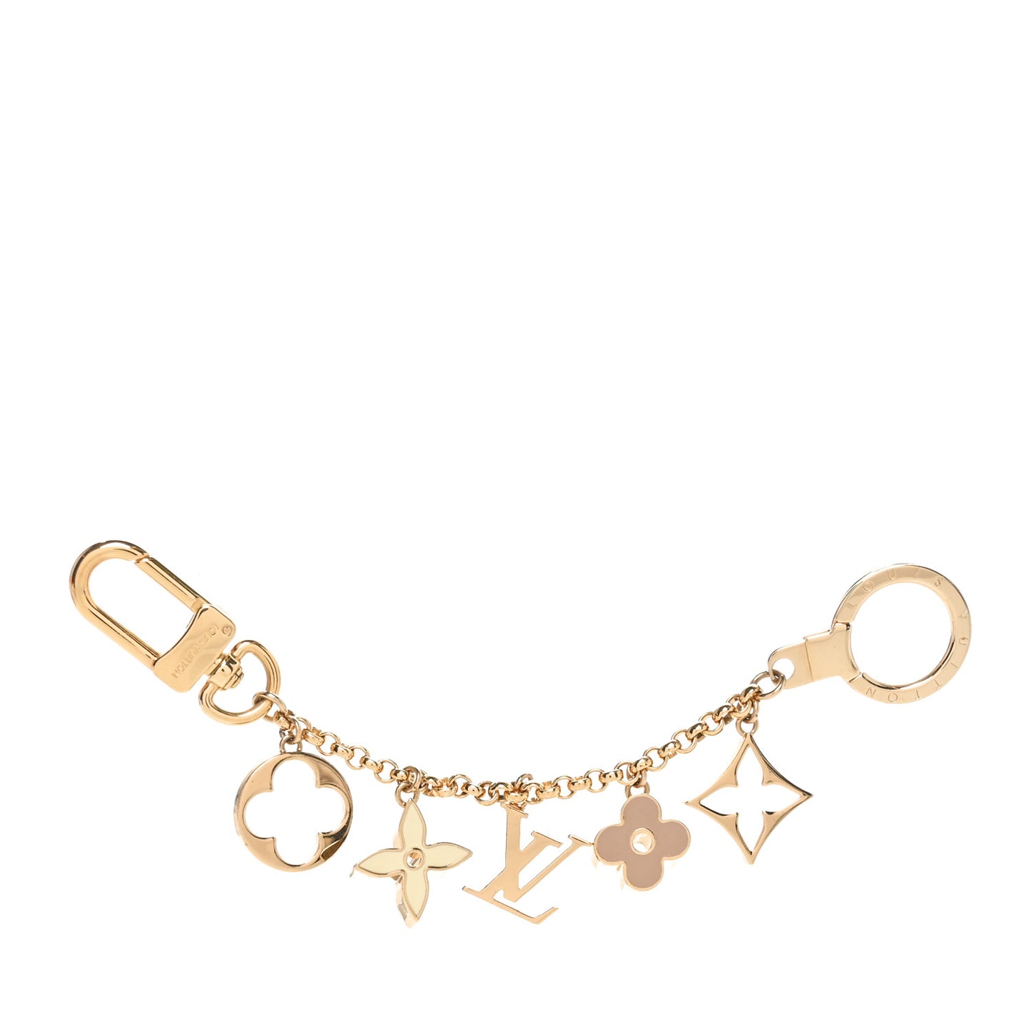 Brass Enamel Fleur De Monogram Bag Charm Chain Gold