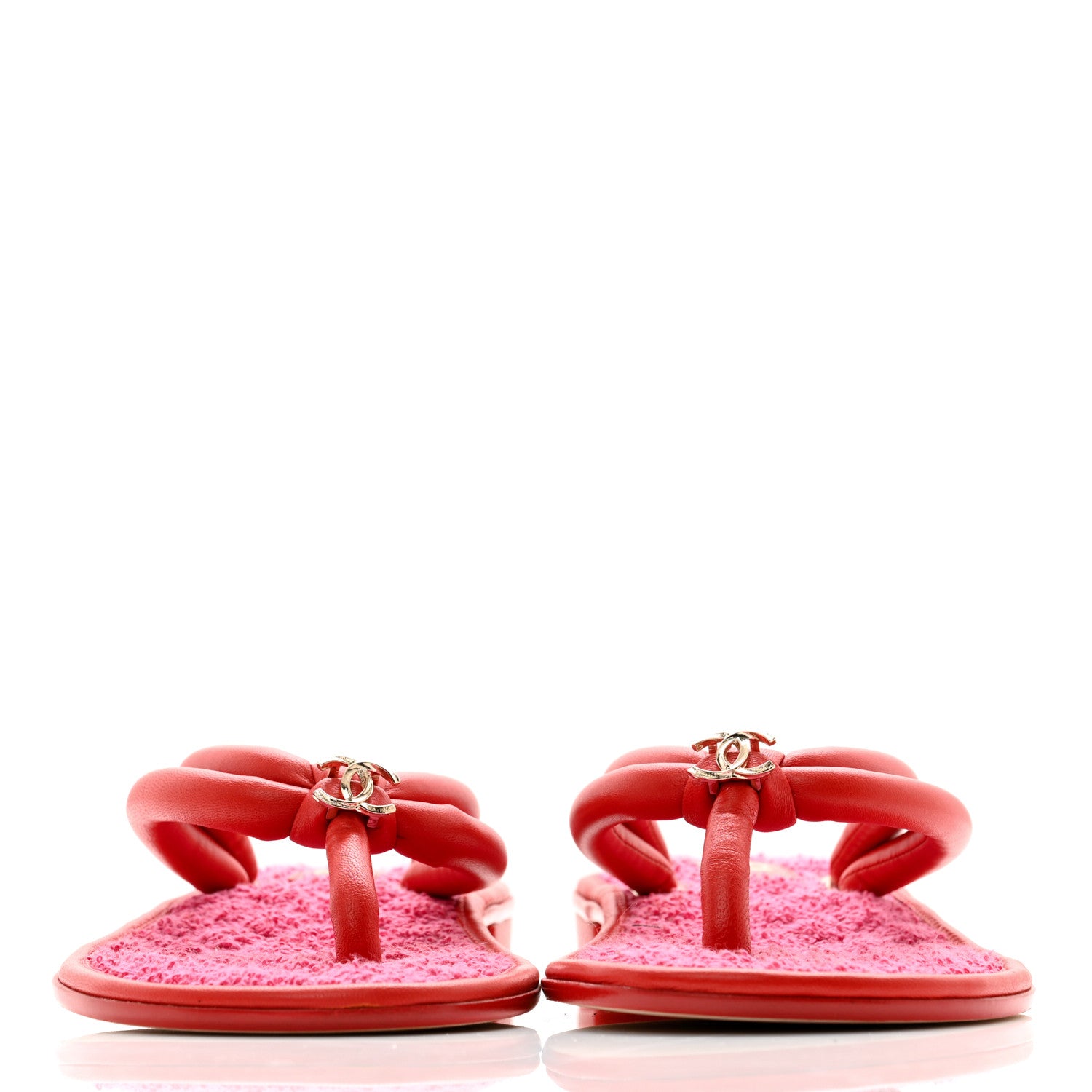 Chanel Lambskin Terry Cloth CC Thong Sandals 37.5 Pink 2 of 8