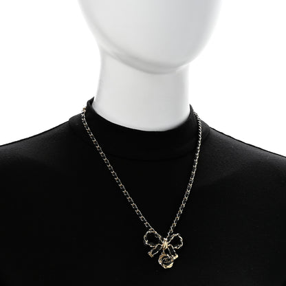 Chanel Metal Lambskin Chain CC Bow Necklace Black Gold 2 of 7