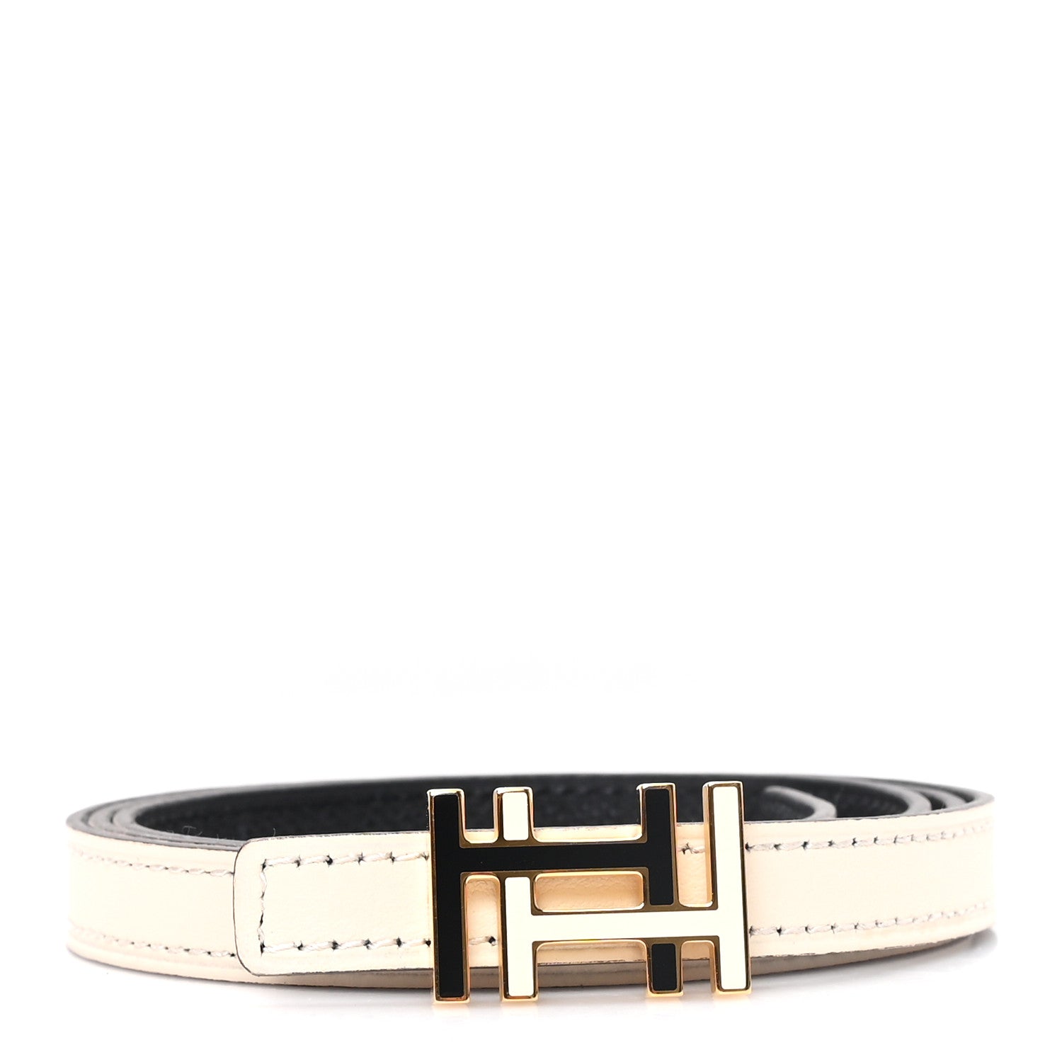 Hermes Swift Epsom Lacquered Metal 13mm Au Carre Double H Belt 85 34 Craie Black 1 of 5