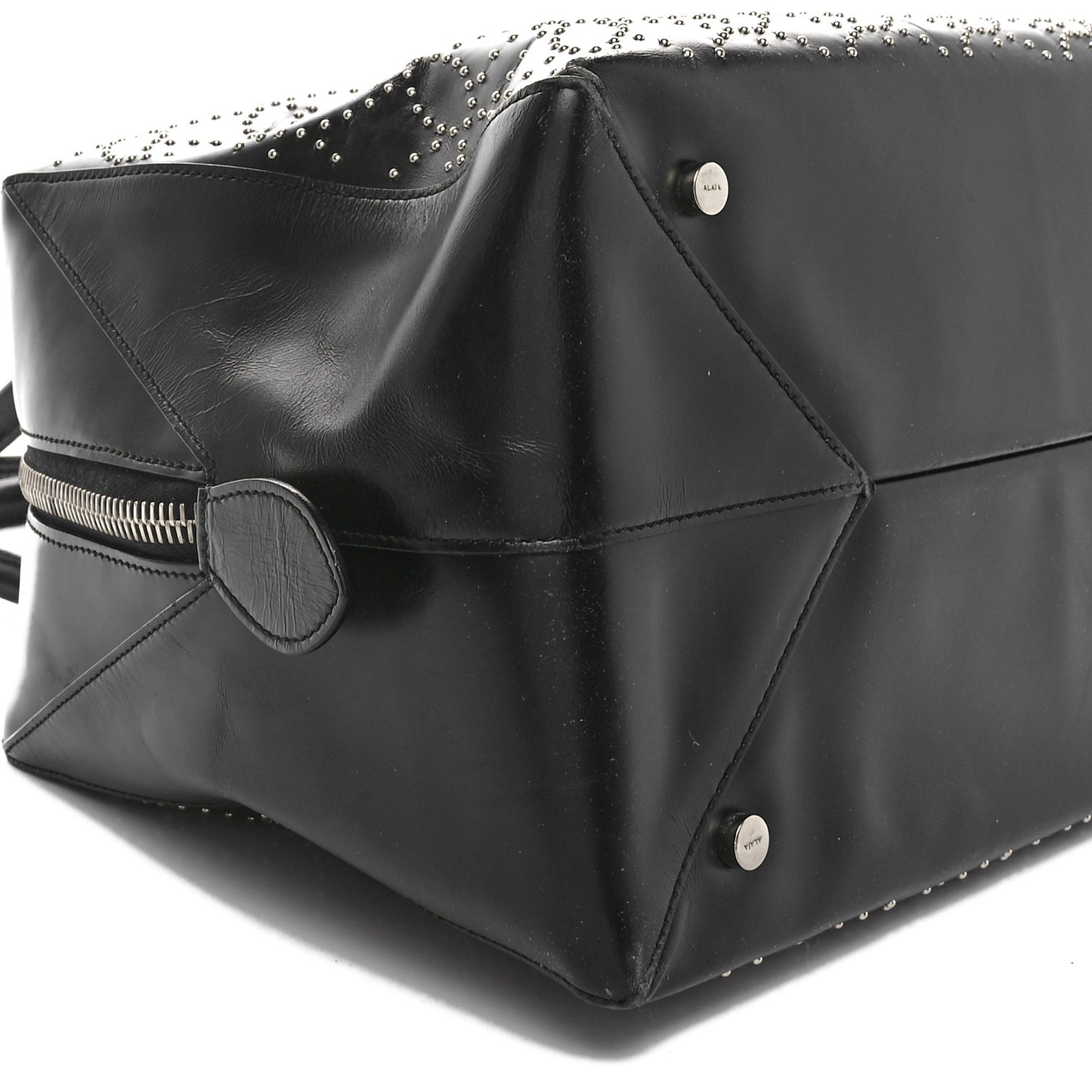 Calfskin Arabesque Studded Top Handle Bag Black