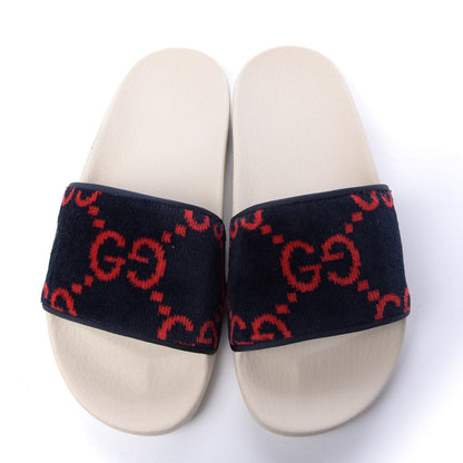 Gucci Terry Cloth GG Monogram Slide Sandals 37 Blue Red 5 of 8