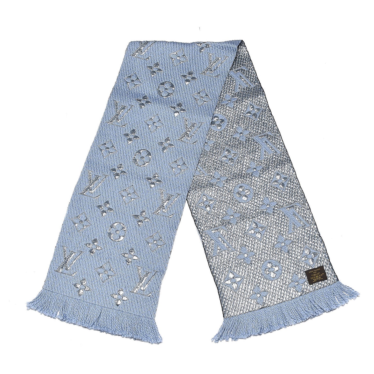 Wool Silk Logomania Shine Scarf Blue