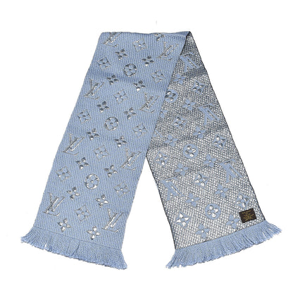 Louis Vuitton Wool Silk Logomania Shine Scarf Blue 3 of 4