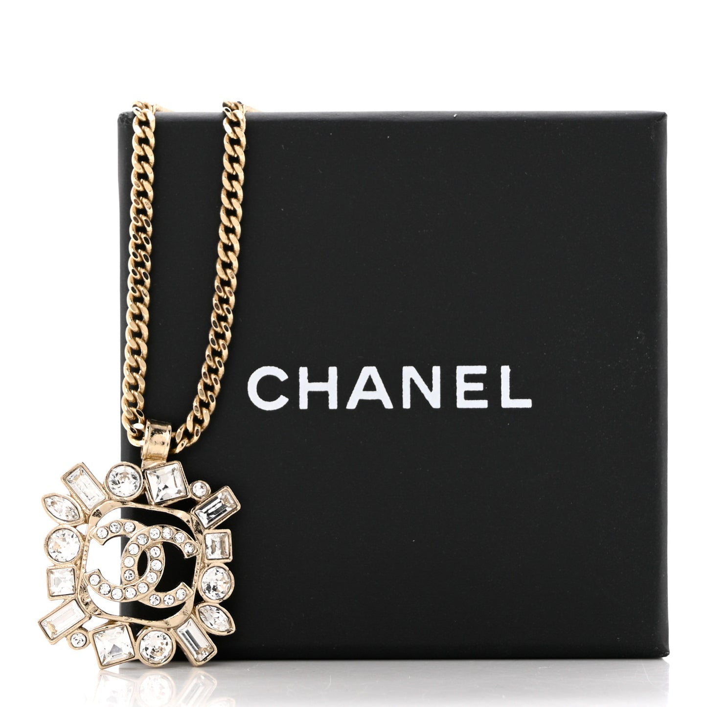 Crystal Baguette CC Necklace Gold