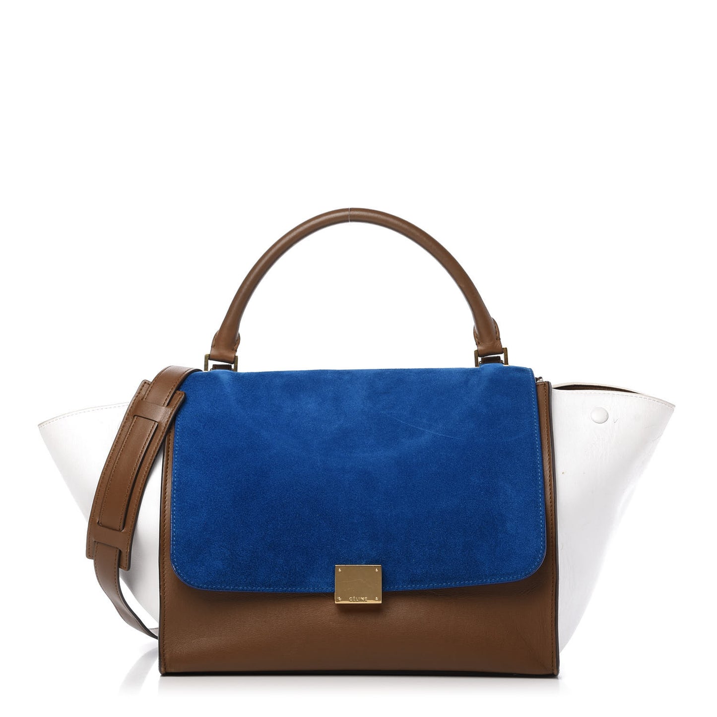 Smooth Calfskin Suede Medium Tri-Color Trapeze Bright Blue