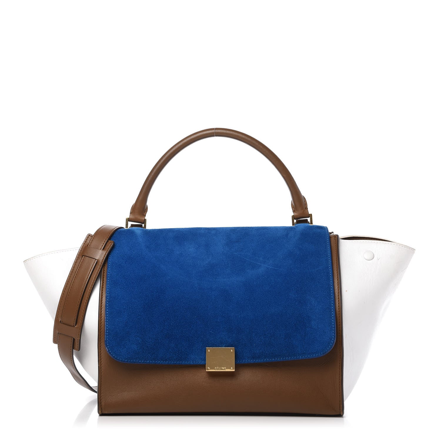 Celine Smooth Calfskin Suede Medium Tri-Color Trapeze Bright Blue 1 of 9