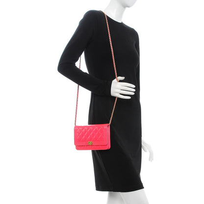 Chanel Patent Calfskin Quilted Boy Wallet On Chain WOC Pink 2 of 7