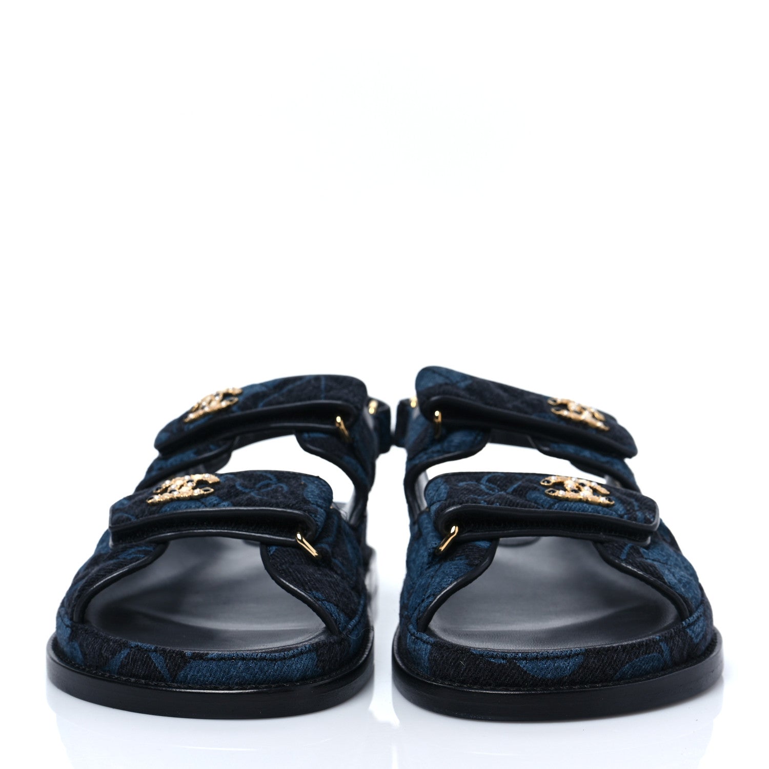 Chanel Denim Velcro Dad Sandals 39 Dark Grey Blue Black 2 of 9