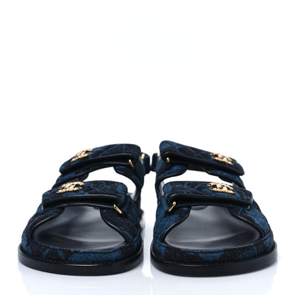 Chanel Denim Velcro Dad Sandals 39 Dark Grey Blue Black 2 of 9