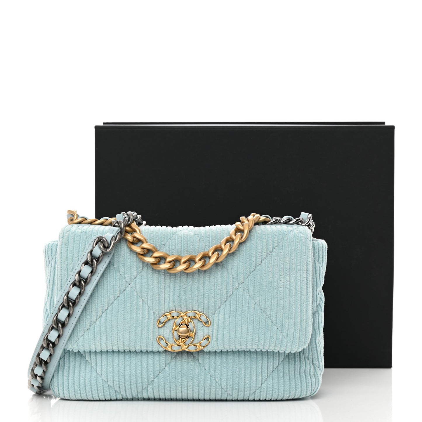 Corduroy Quilted Medium Chanel 19 Flap Light Blue