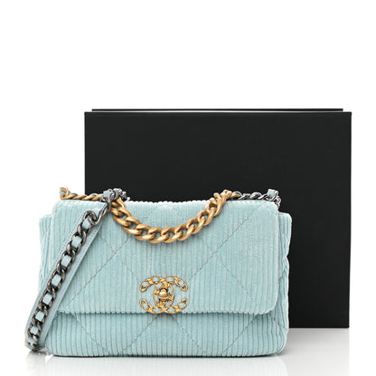 Chanel Corduroy Quilted Medium Chanel 19 Flap Light Blue 10 of 10