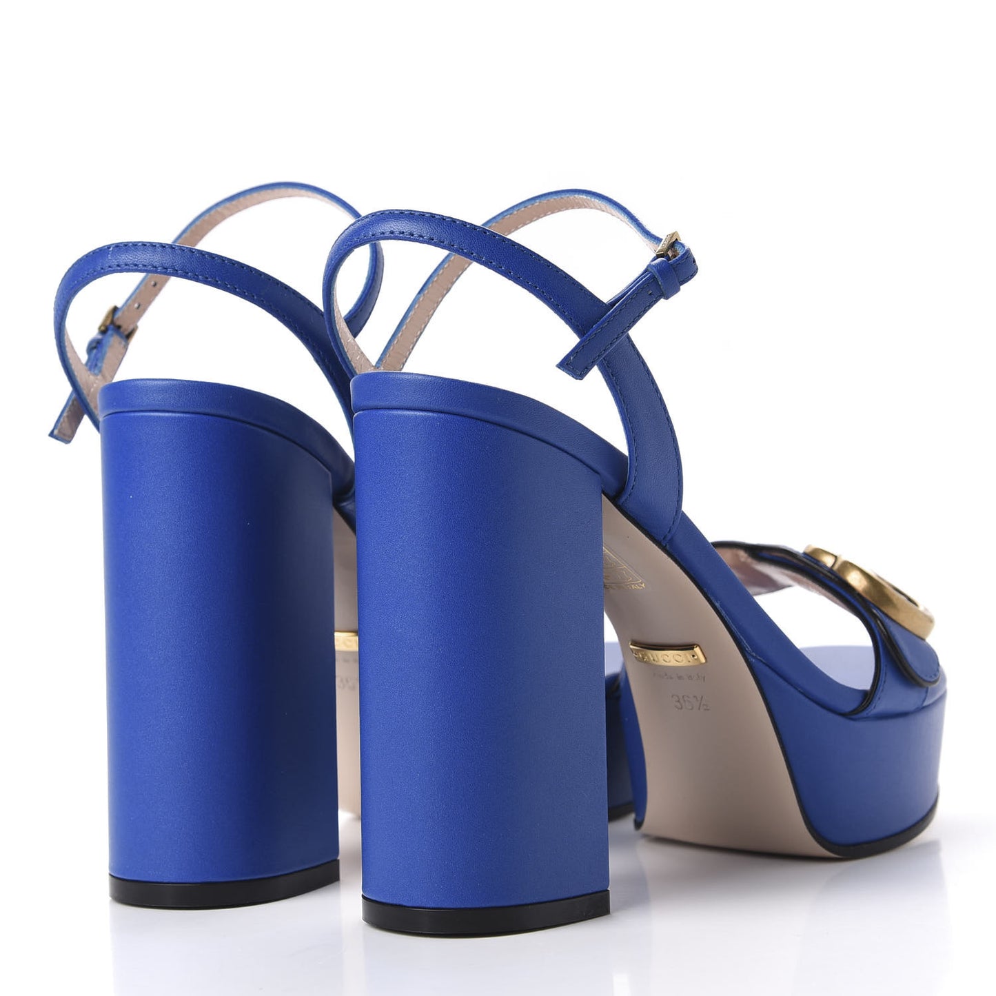 Calfskin GG Marmont Ankle Wrap 30/115mm Platform Sandals 36.5 Bright Blue