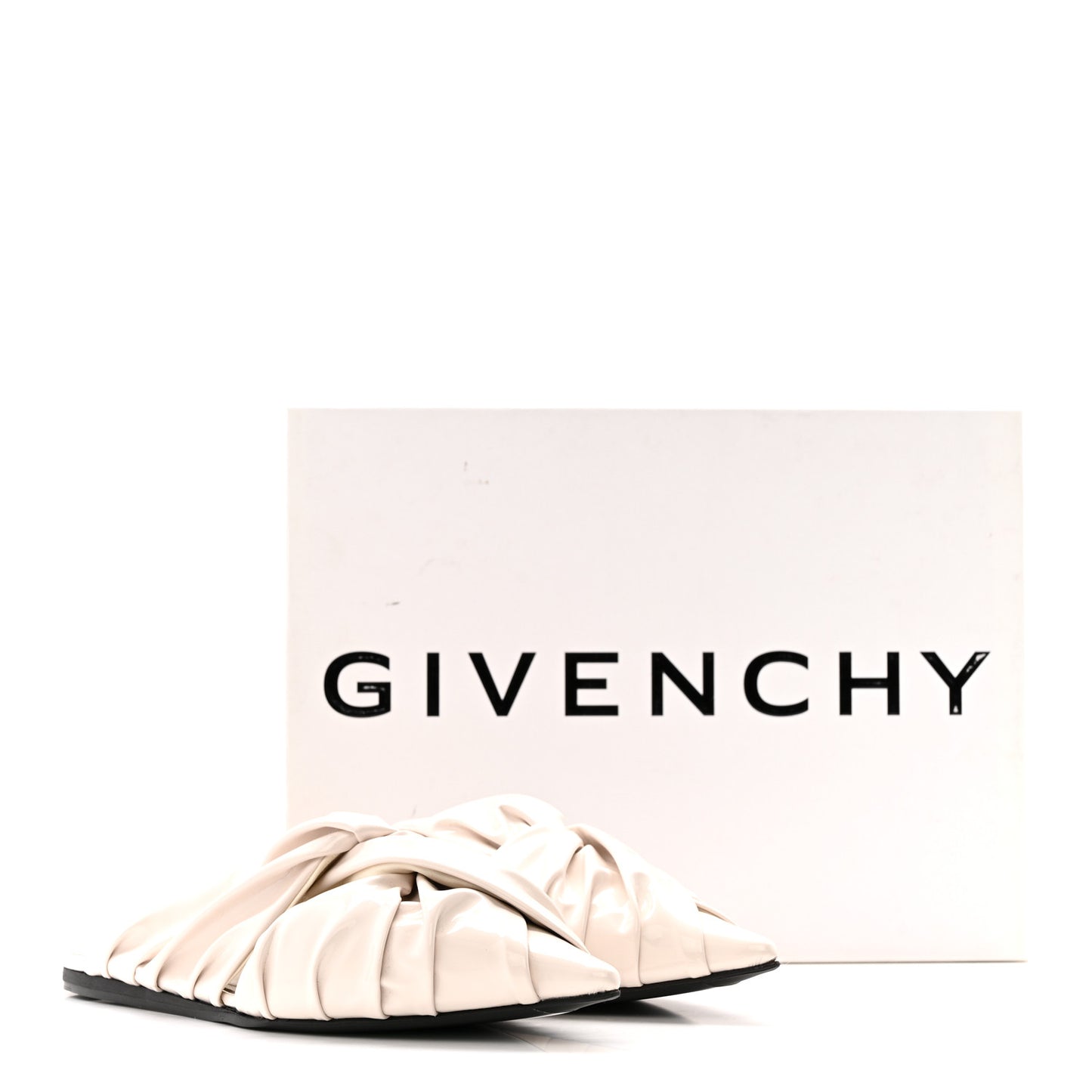 Lambskin Show Twist Flat Mule Sandals 40 Ivory