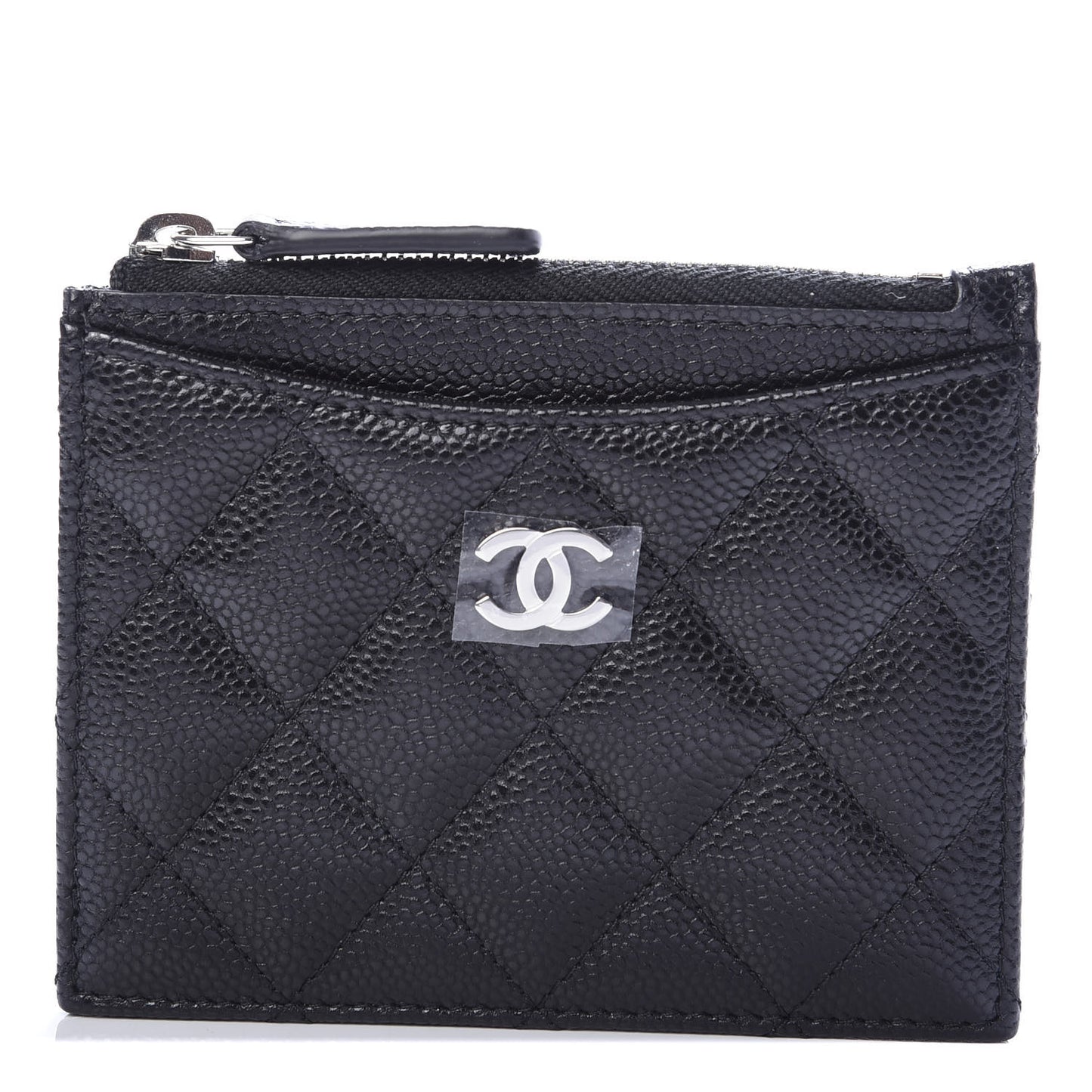 Caviar Quilted CC Zip Card Holder Black