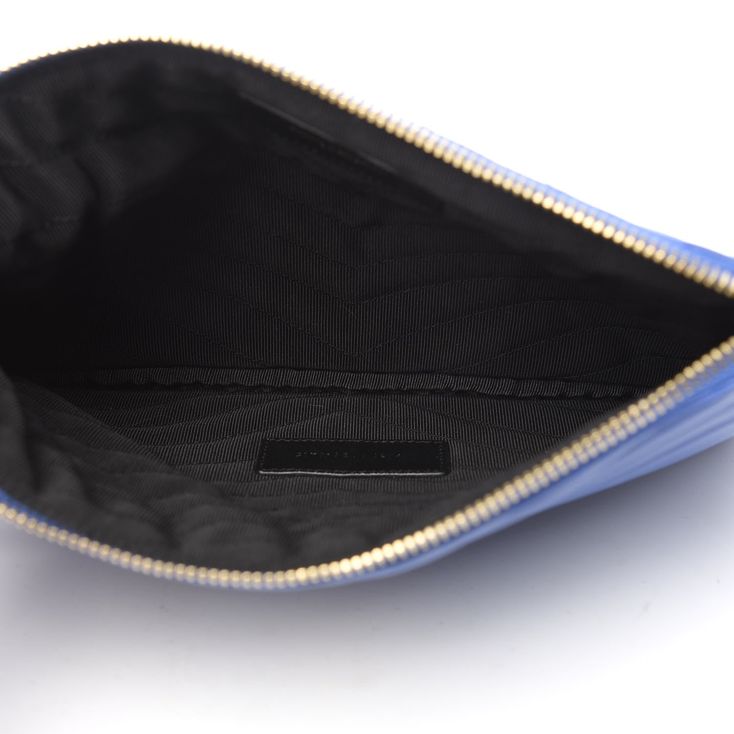Saint Laurent Calfskin Matelasse Chevron Monogram Zip A5 Pouch Blue Majorelle 5 of 7