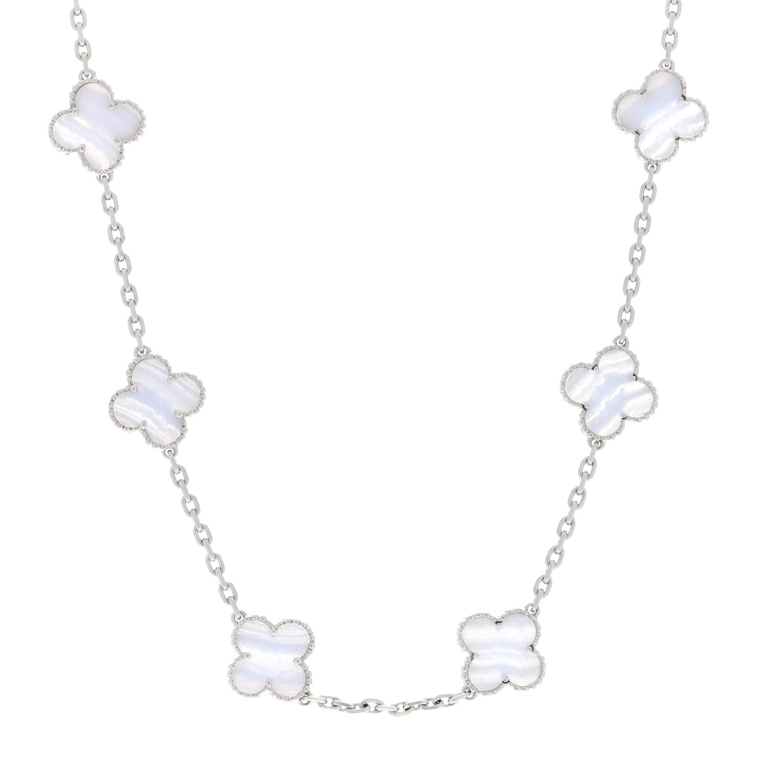 Van Cleef & Arpels 18K White Gold Chalcedony 10 Motifs Vintage Alhambra Necklace 1 of 3