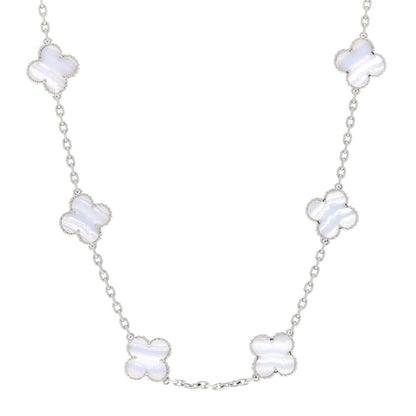 Van Cleef & Arpels 18K White Gold Chalcedony 10 Motifs Vintage Alhambra Necklace 1 of 3