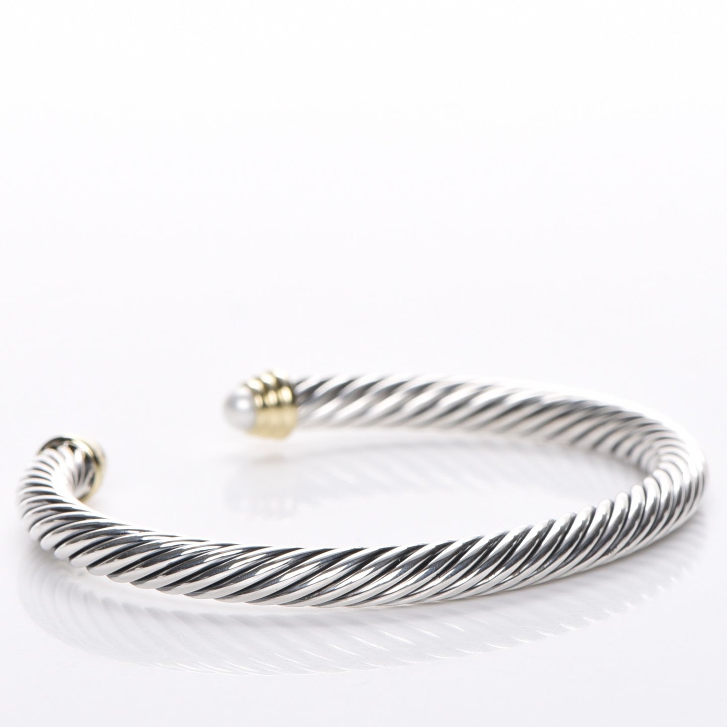 Sterling Silver 14K Yellow Gold Pearl 5mm Cable Classics Petite Color Bracelet