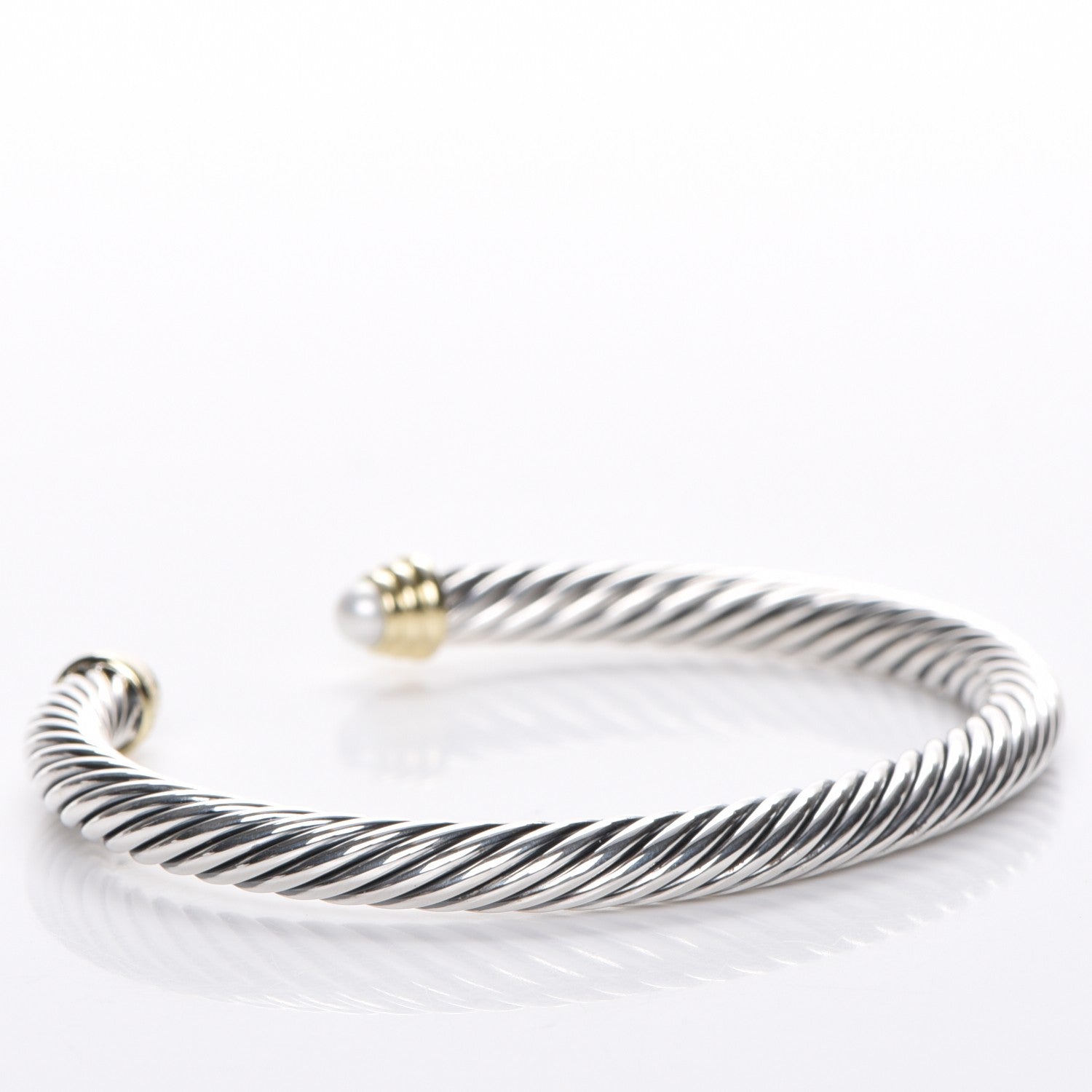 David Yurman Sterling Silver 14K Yellow Gold Pearl 5mm Cable Classics Petite Color Bracelet 4 of 6