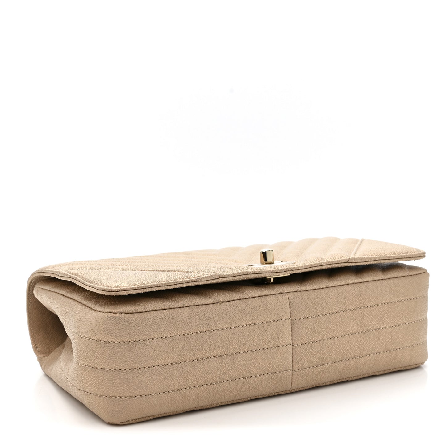 Metallic Caviar Chevron Quilted Medium Statement Flap Beige
