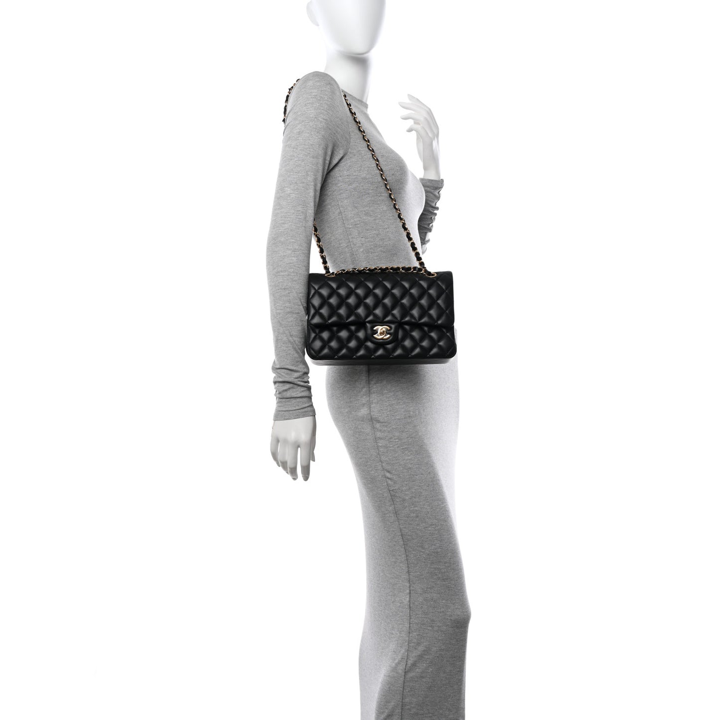 Lambskin Quilted Medium Double Flap Black