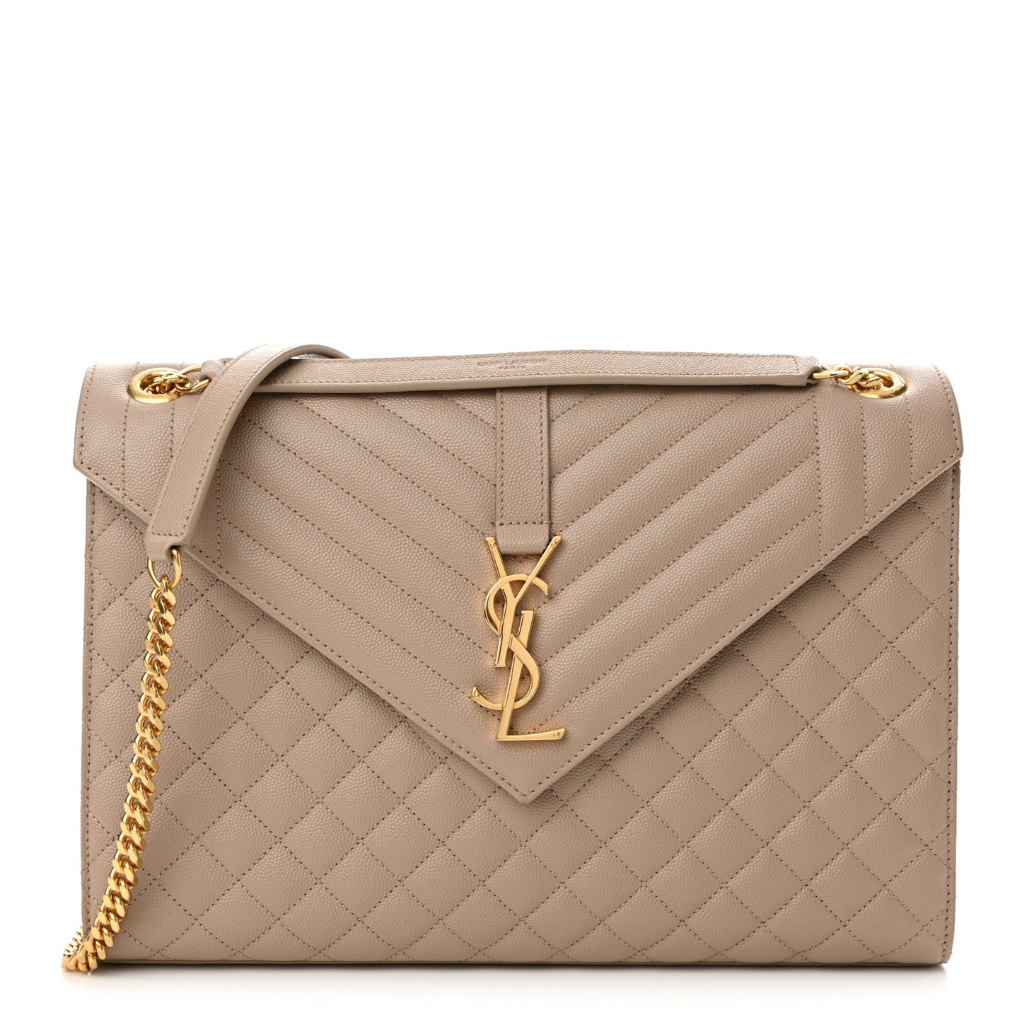 Grain De Poudre Mixed Matelasse Large Triquilt Monogram Satchel Dark Beige