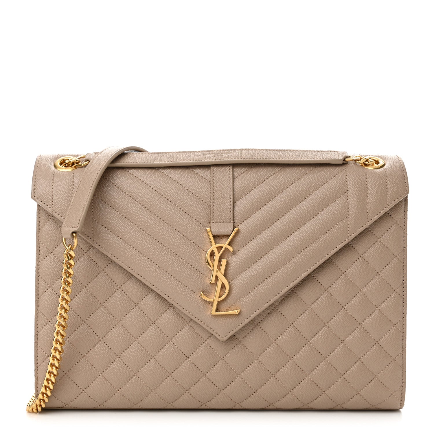 Saint Laurent Grain De Poudre Mixed Matelasse Large Triquilt Monogram Satchel Dark Beige 1 of 10