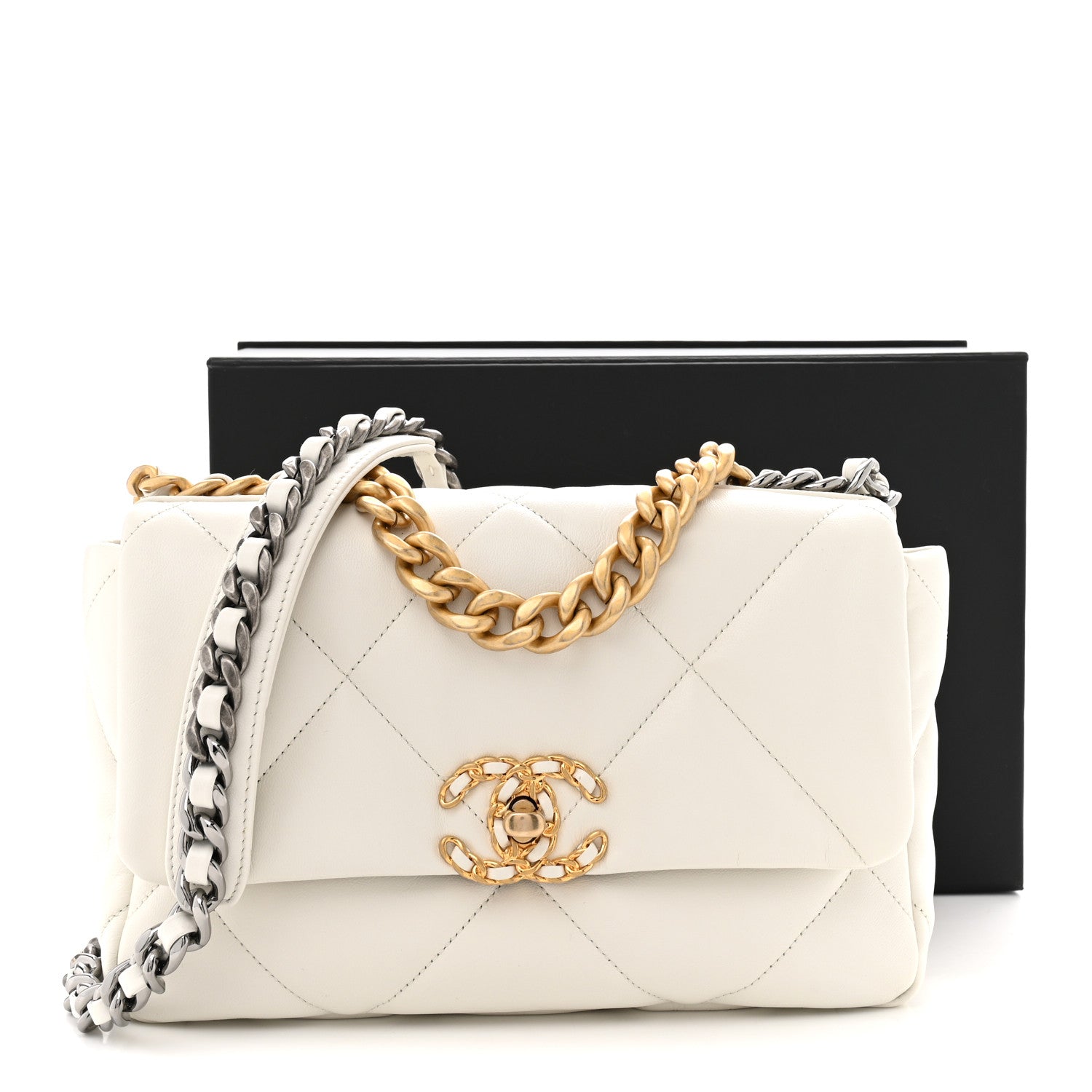 Chanel Goatskin Quilted Medium Chanel 19 Flap White 11 of 11
