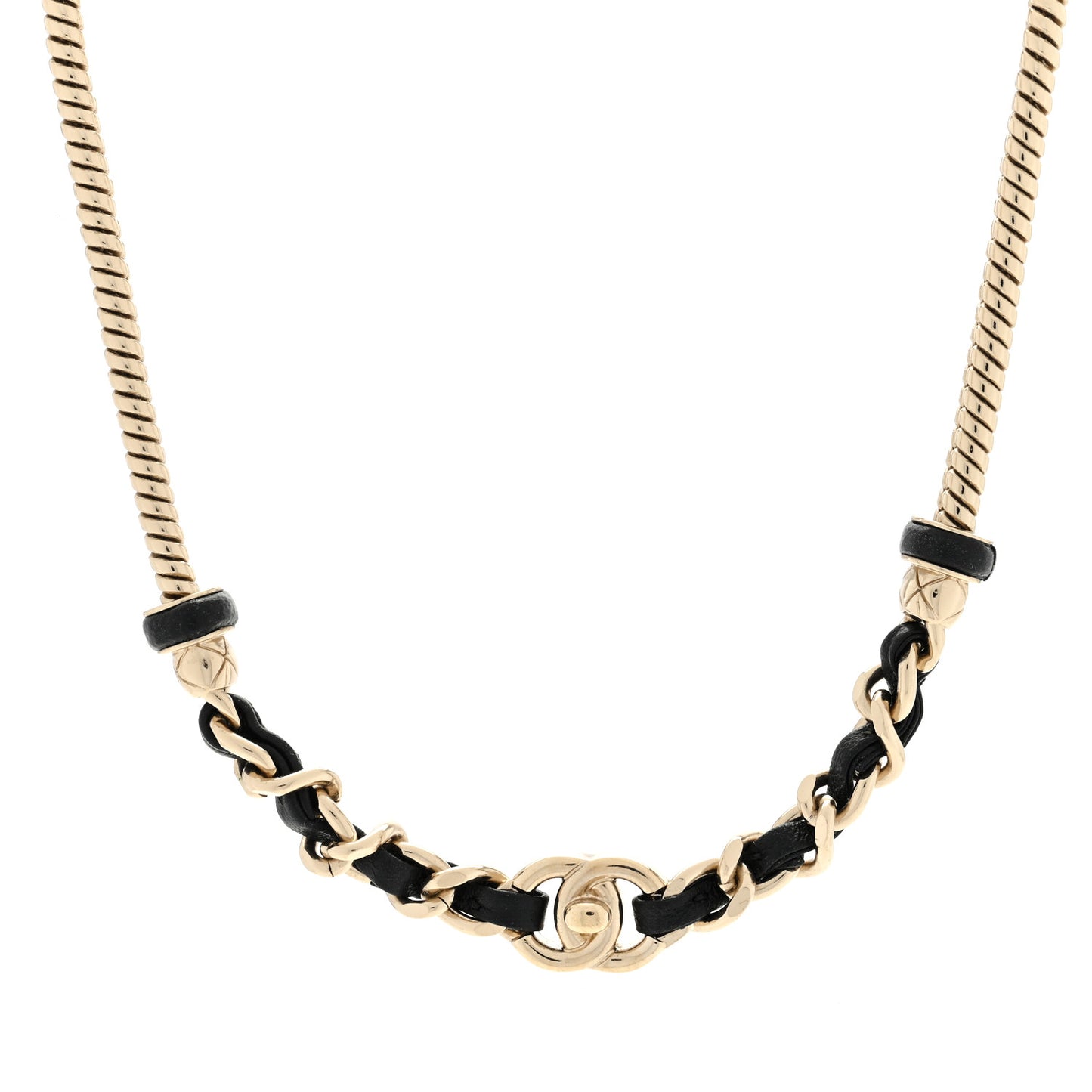 Metal Lambskin CC Turnlock Choker Necklace Black Gold