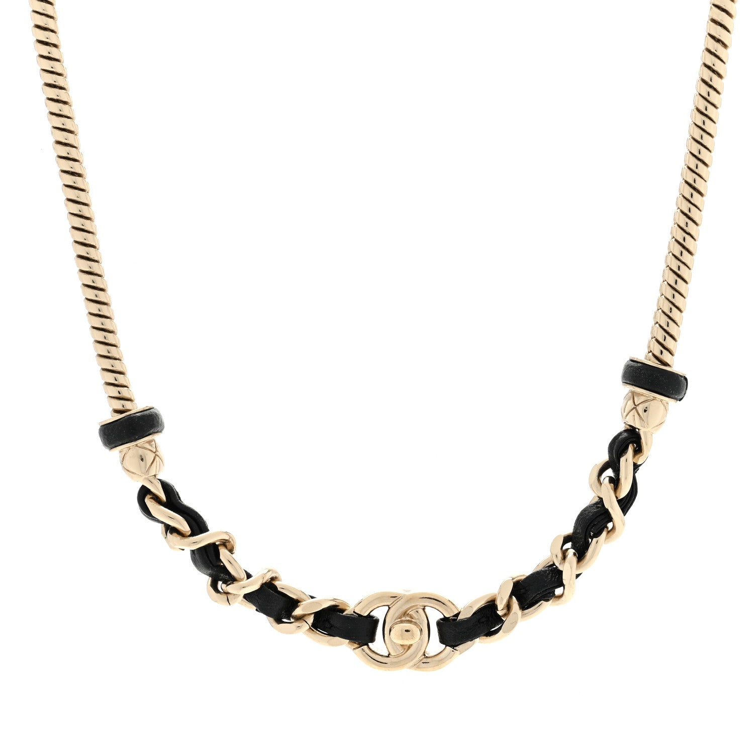Chanel Metal Lambskin CC Turnlock Choker Necklace Black Gold 1 of 4