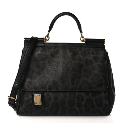 Dolce & Gabbana Dauphine Leopard Print Large Miss Sicily Satchel Black 1 of 8