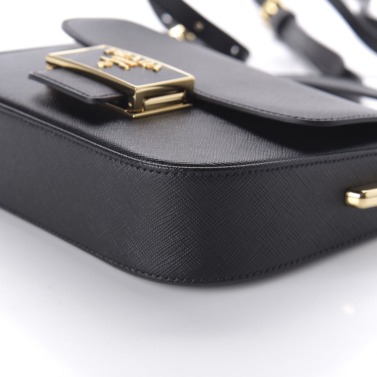 Saffiano Lux Embleme Flap Shoulder Bag Black