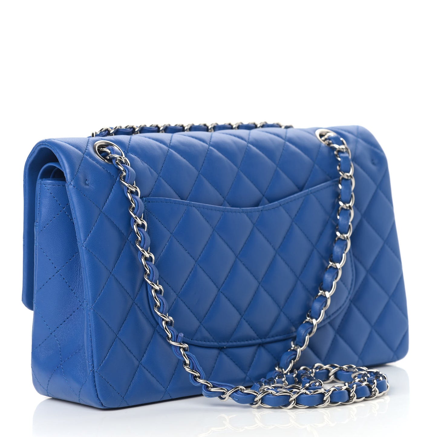 Lambskin Quilted Medium Double Flap Blue