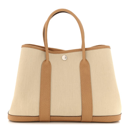 Hermes Toile Militaire Vache Country Garden Party 30 TPM Tote Beton Biscuit 1 of 10