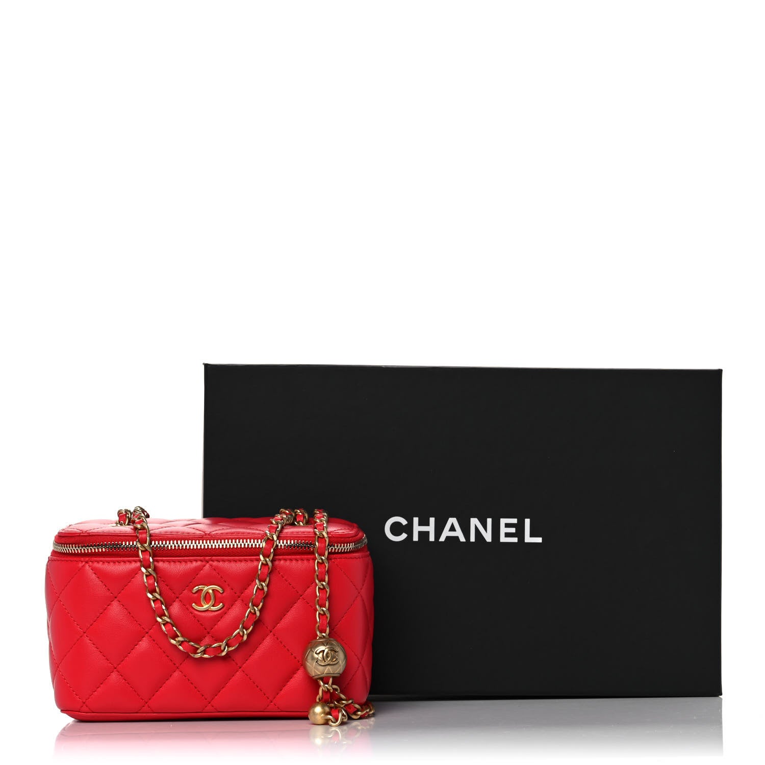 Chanel Lambskin Quilted Pearl Crush Small Vanity Case With Chain Red 12 of 12