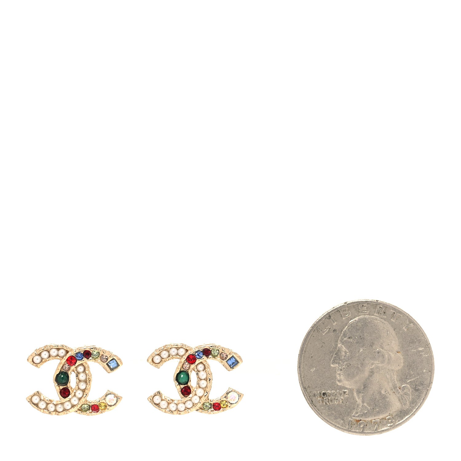 Chanel Pearl Crystal CC Earrings Gold Multicolor 2 of 5
