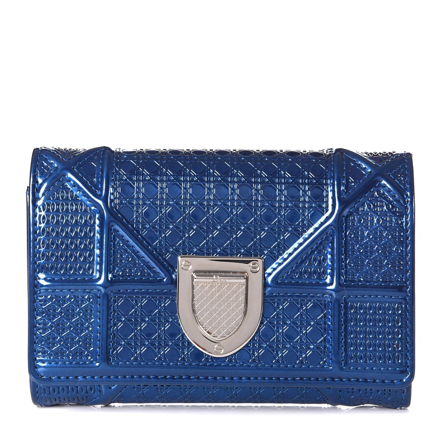 Metallic Patent Micro-Cannage Diorama Elancee Wallet Mirror Blue