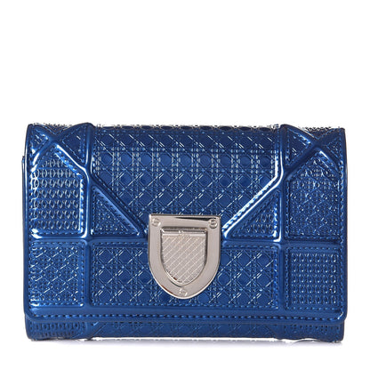 Christian Dior Metallic Patent Micro-Cannage Diorama Elancee Wallet Mirror Blue 1 of 9