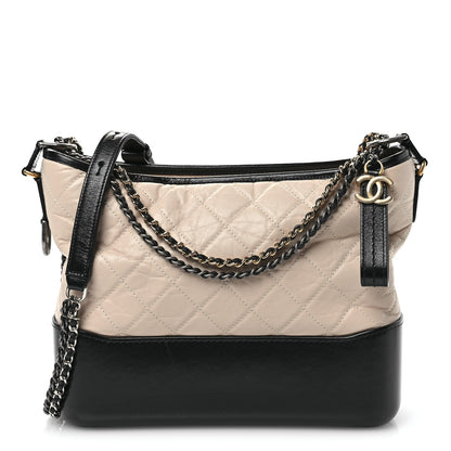 Chanel Aged Calfskin Quilted Medium Gabrielle Hobo Beige Black 1 of 11