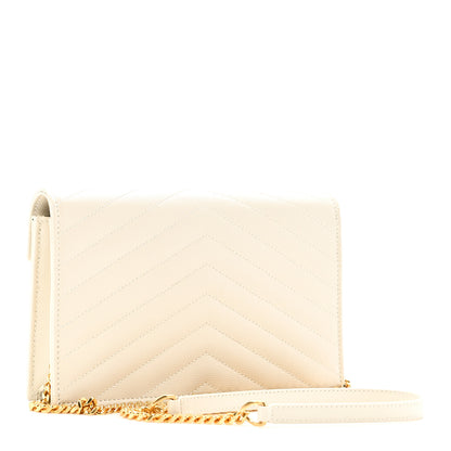 Saint Laurent Grain De Poudre Matelasse Chevron Monogram Envelope Chain Wallet Crema Soft 3 of 10