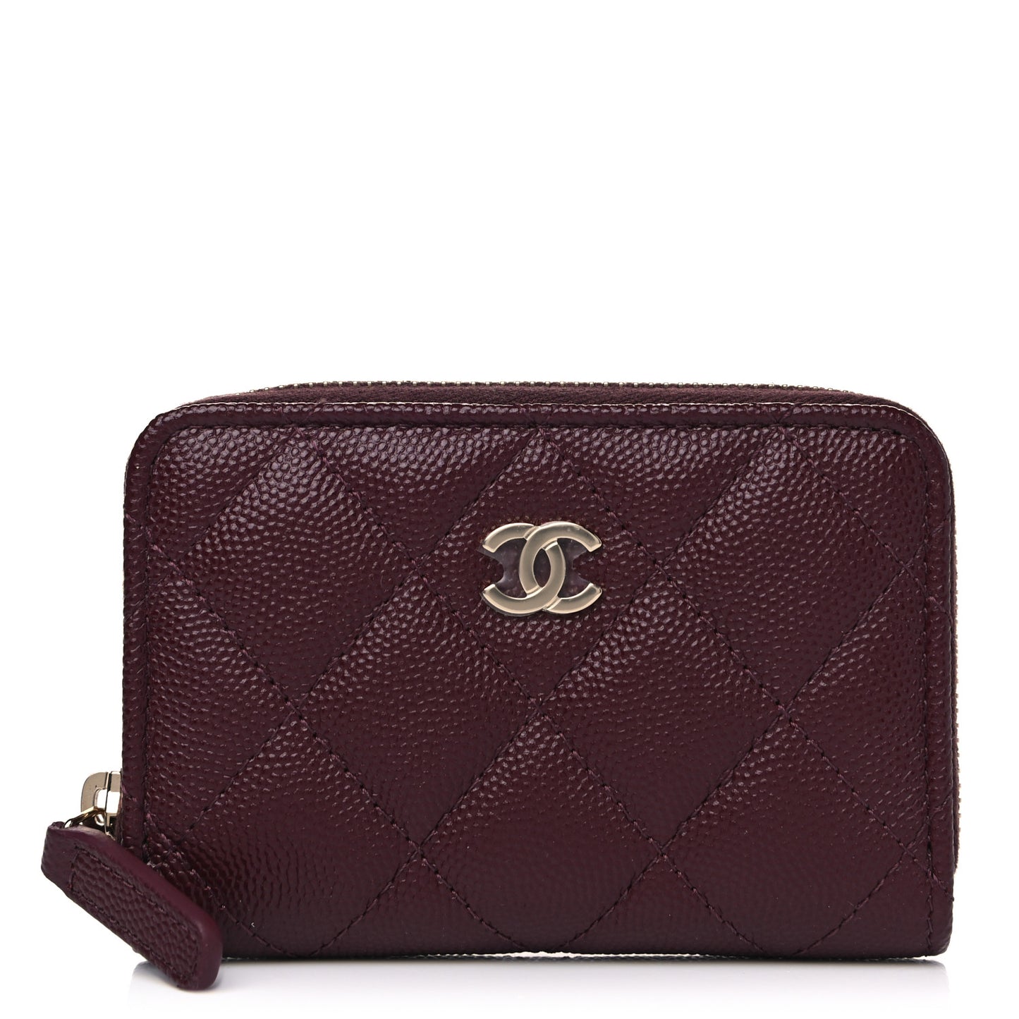 Caviar Quilted Zip Around Coin Purse Burgundy