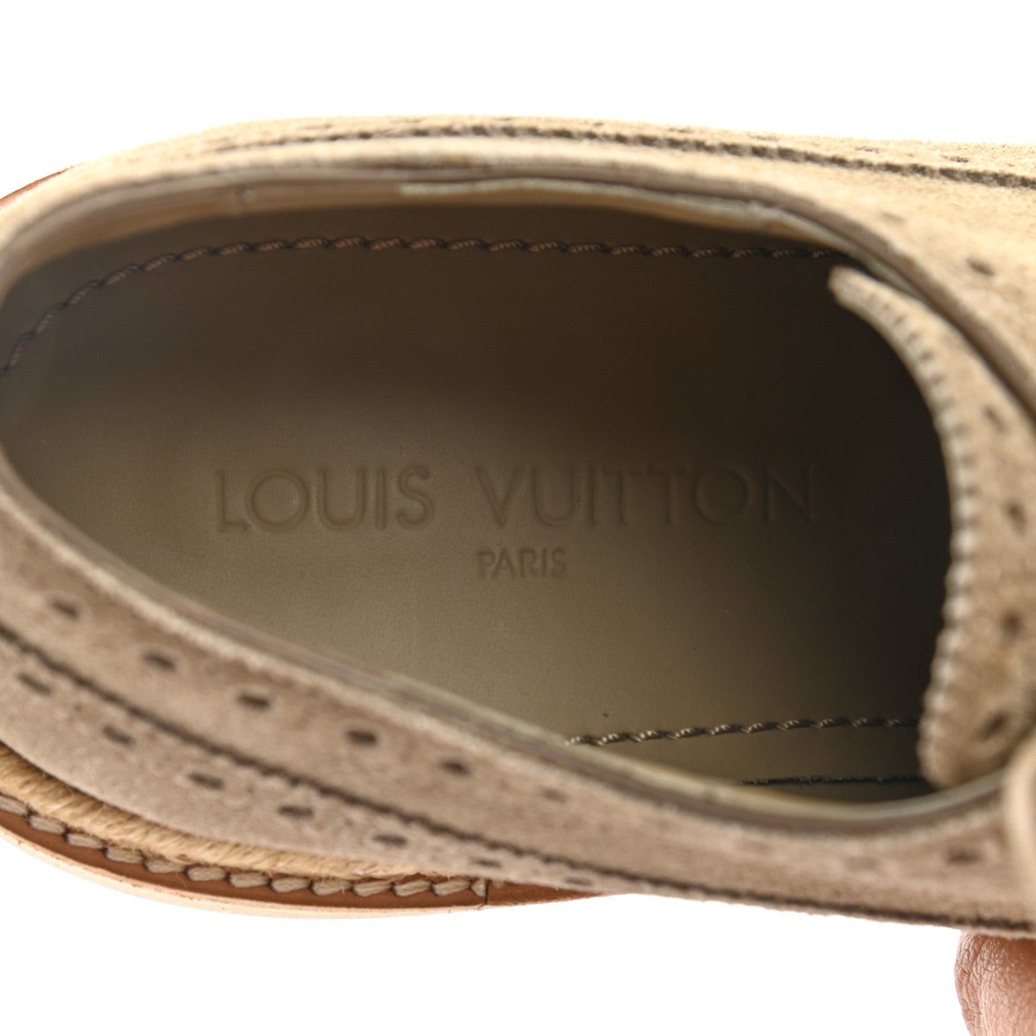 Louis Vuitton Suede Palm Beach Wing Tip Mens Derby Shoes 8 Beige 7 of 11