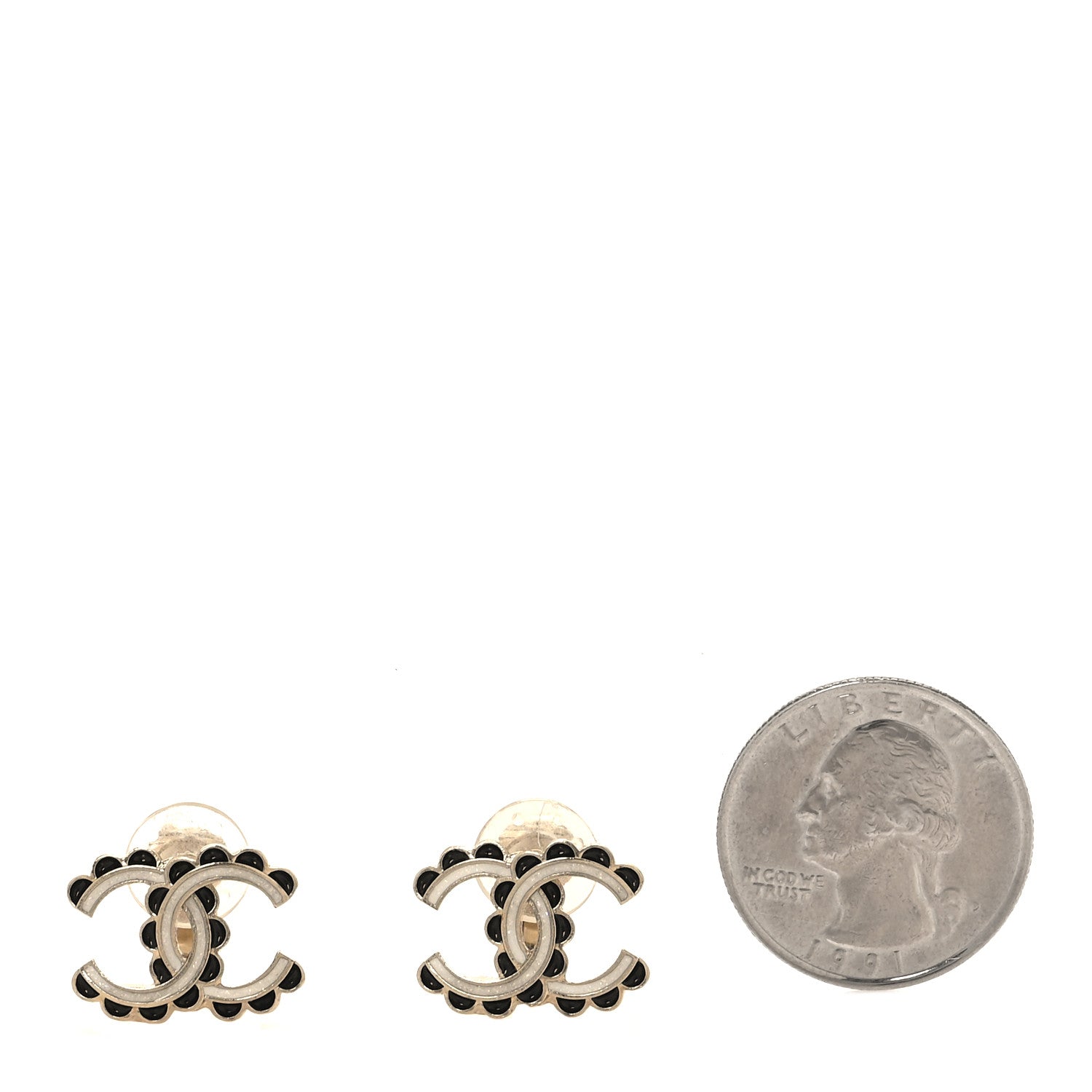 Chanel Metal Resin CC Clip On Earrings Gold Black Pearly White 2 of 5