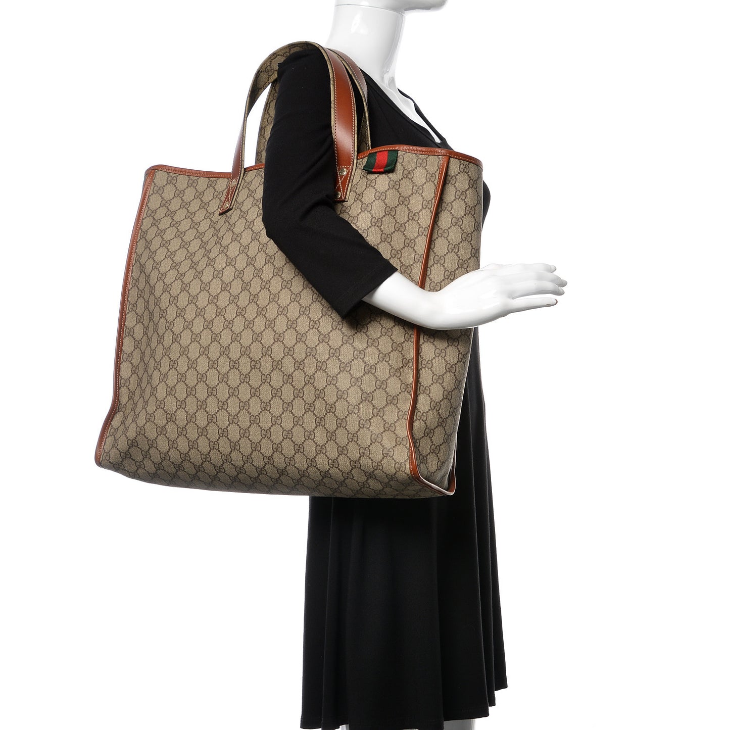 GG Plus Monogram Large Signature Web Loop Tote Brown