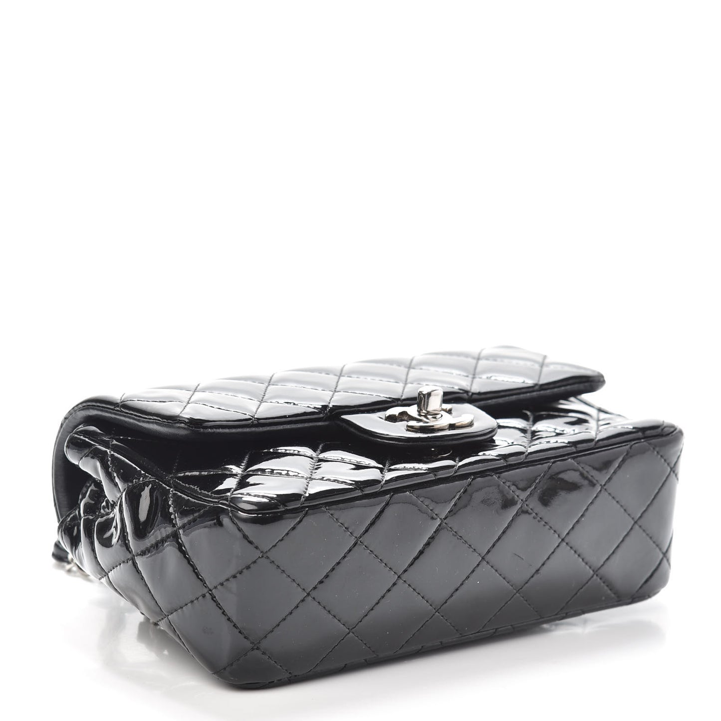Patent Calfskin Quilted Mini Rectangular Flap Black