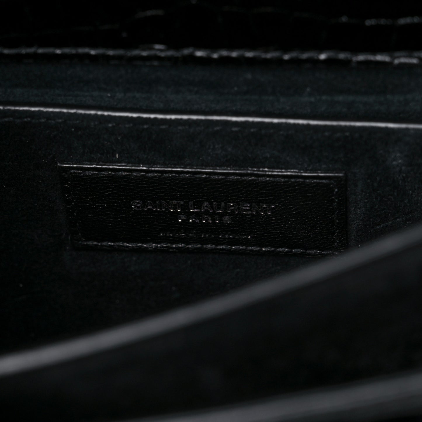 Calfskin Crocodile Embossed Medium Monogram Sunset Black
